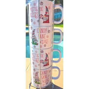 Peppermint & Pine Holiday Stackable Holiday Gnome Mugs. 16 oz. Set Of 4.